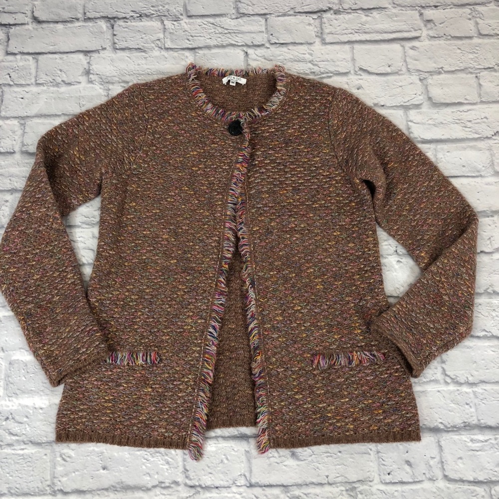 Gio & Gio wool fringe cardigan sweater.